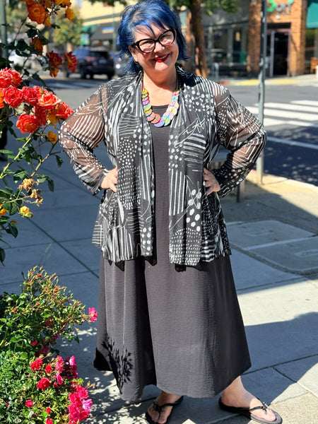 Jess and Jane Crepe Mesh Drape Cardigan-Zippy