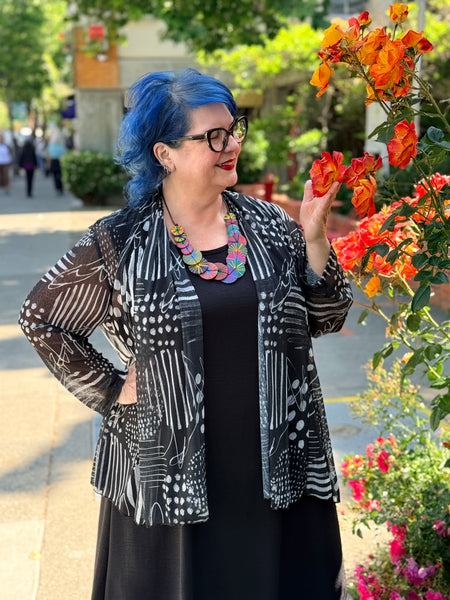 Jess and Jane Crepe Mesh Drape Cardigan-Zippy