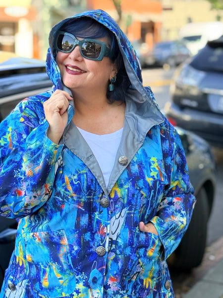 I-Reversibles Abstract Hooded Rain Jacket-Multi