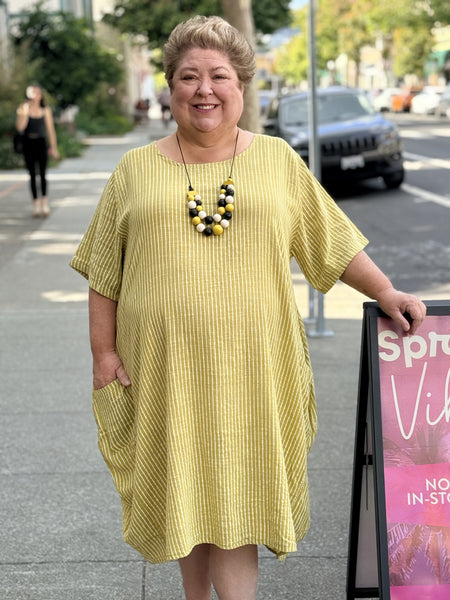 Pure Plus Cotton Gauze Dress with Pockets-Lime