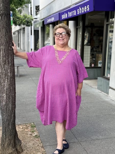 Pure Plus Cotton Gauze Dress with Pockets-Magenta