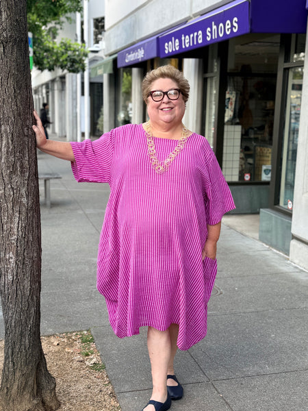 Pure Plus Cotton Gauze Dress with Pockets-Magenta
