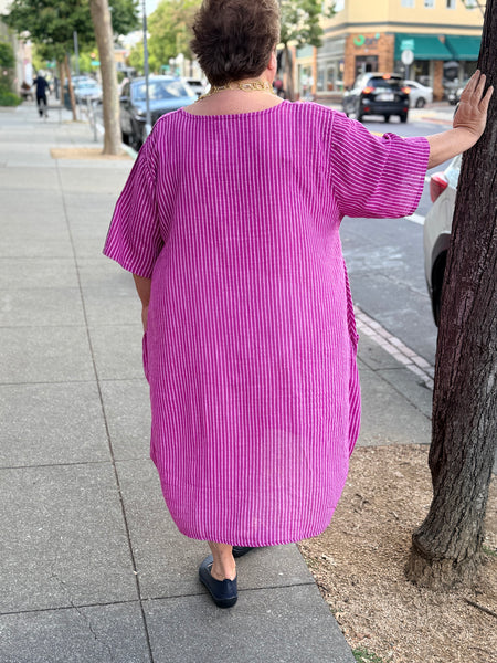 Pure Plus Cotton Gauze Dress with Pockets-Magenta