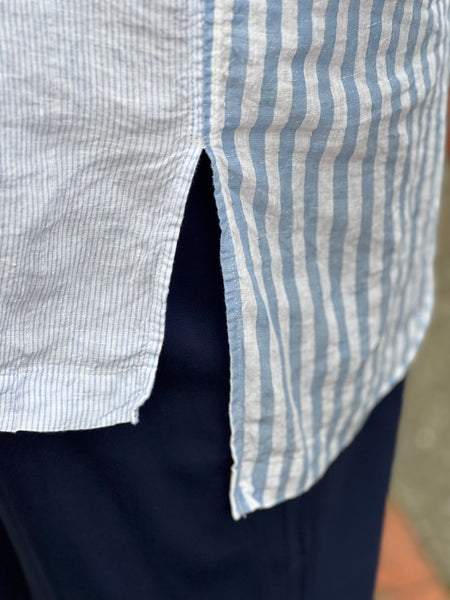 Mara Gibbucci Blue Stripe Linen Button Down