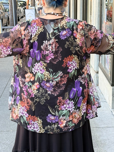Aris A Chiffon Burnout Print Floral Jacket