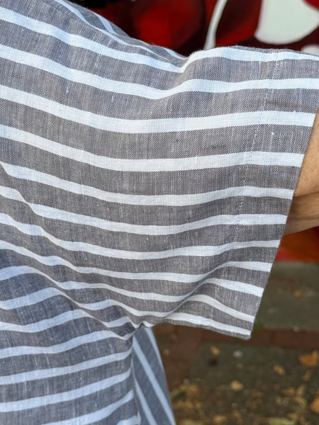 Yuvita Linen Lantern Dress- Grey Stripe