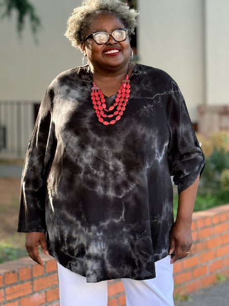 Oh My Gauze Brunch Top-Marble Black