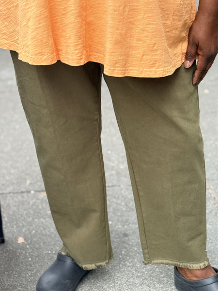 Slimsation P/O 5 Pocket Fringe Hem Ankle Pant-Olive