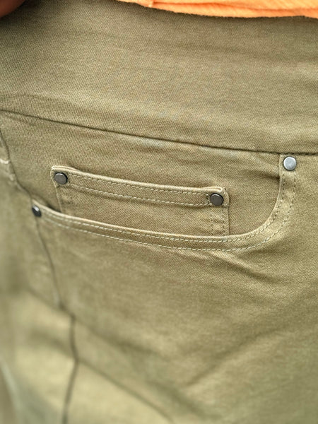 Slimsation P/O 5 Pocket Fringe Hem Ankle Pant-Olive
