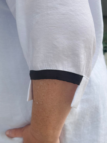 Nilmark White Asymmetrical Shirt-Black Ruffle