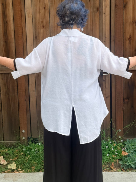 Nilmark White Asymmetrical Shirt-Black Ruffle
