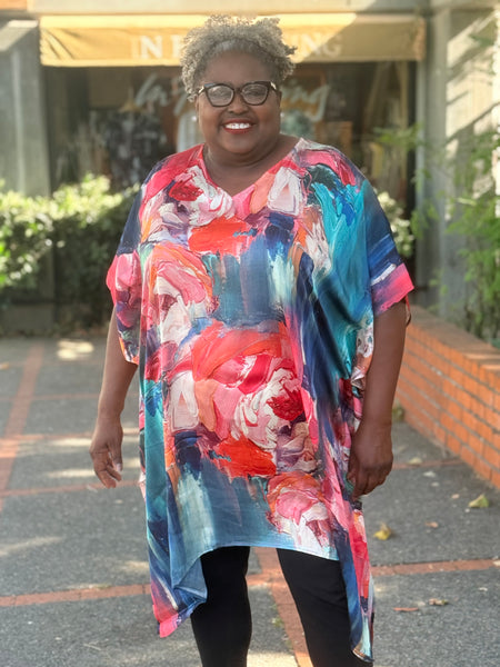 KikiSol One Size Midi Kaftan-Salmon Abstract