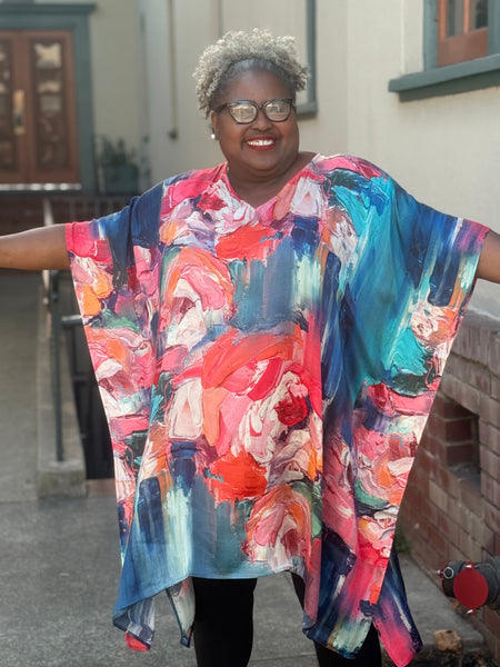 KikiSol One Size Midi Kaftan-Salmon Abstract