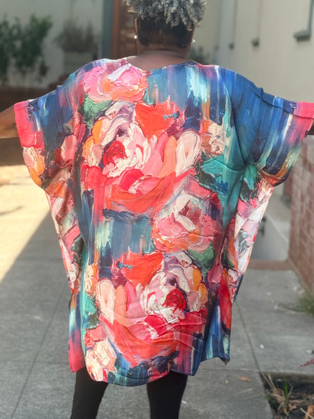 KikiSol One Size Midi Kaftan-Salmon Abstract