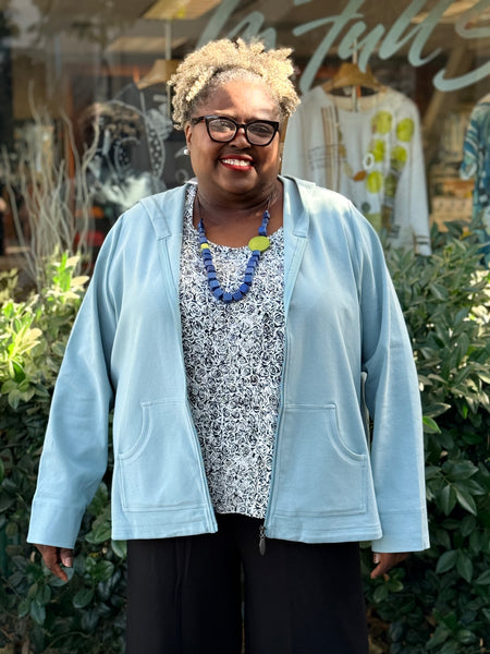 Blue Sky Cotton Bowen Zip Jacket- Dusty Teal
