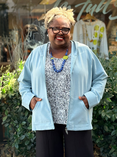 Blue Sky Cotton Bowen Zip Jacket- Dusty Teal