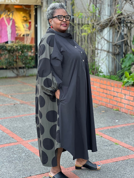 Alembika Oversized Shift Dress-Khaki Dot