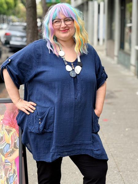 Pure Clothing One Size Pocket Detail Tunic- Navy