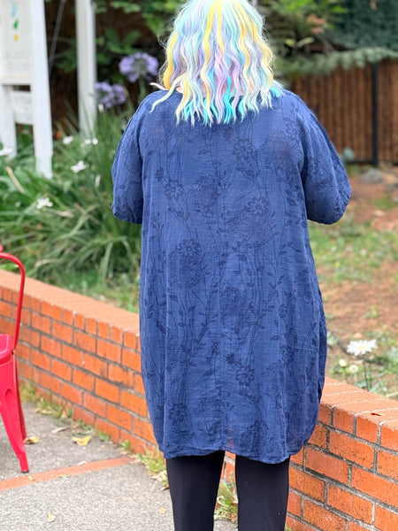 Pure Cotton Dandelion Dress with Pockets- Navy