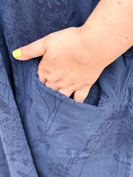 Pure Cotton Dandelion Dress with Pockets- Navy