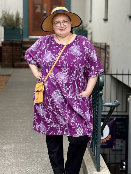 Pure Cotton Dandelion Dress with Pockets-Purple