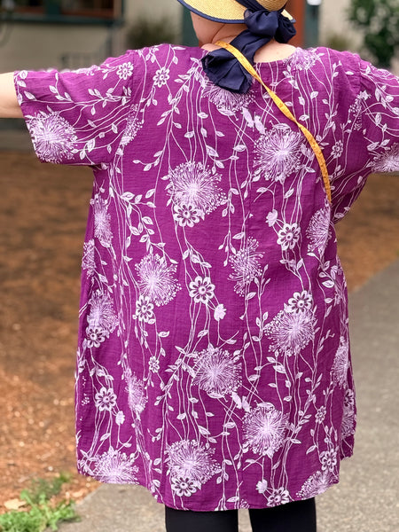 Pure Cotton Dandelion Dress with Pockets-Purple