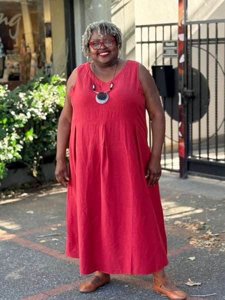 Kleen Linen Pleats Dress-Temple Red