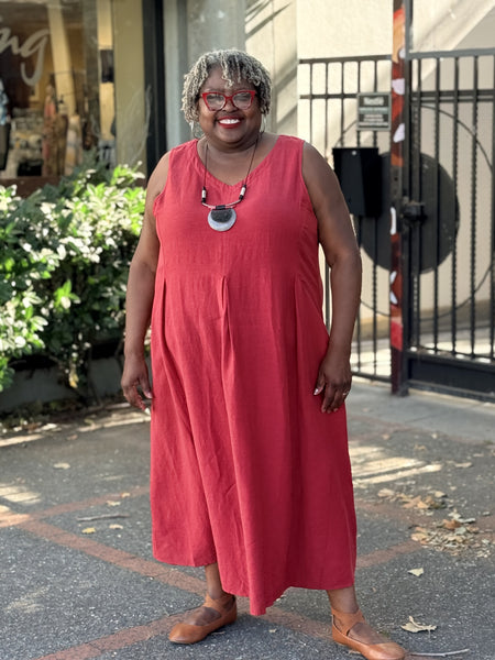 Kleen Linen Pleats Dress-Temple Red
