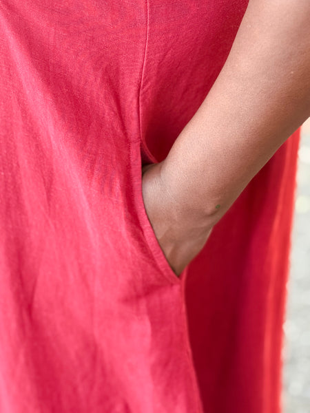 Kleen Linen Pleats Dress-Temple Red