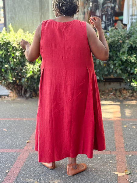 Kleen Linen Pleats Dress-Temple Red