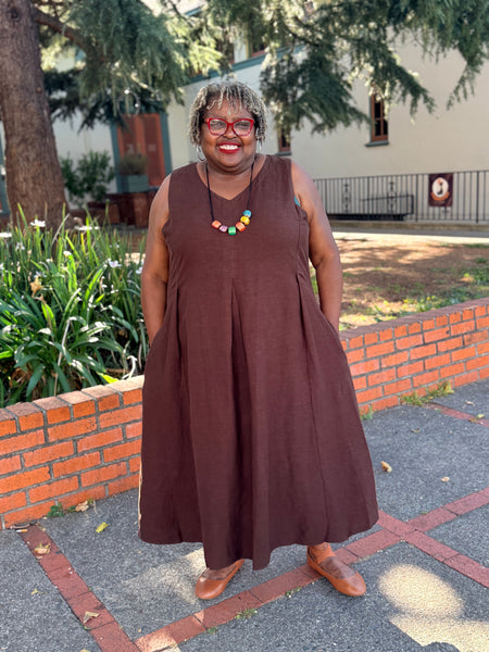 Kleen Linen Pleats Dress-Brownie