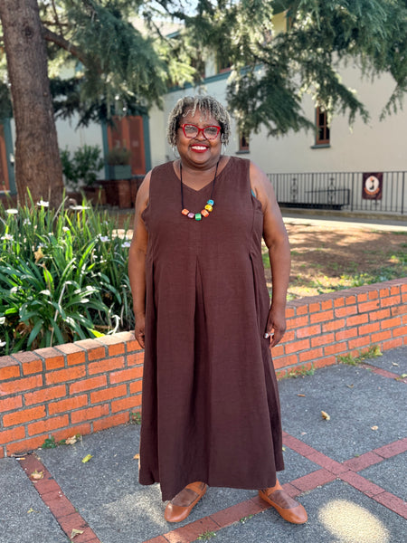Kleen Linen Pleats Dress-Brownie