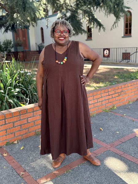 Kleen Linen Pleats Dress-Brownie