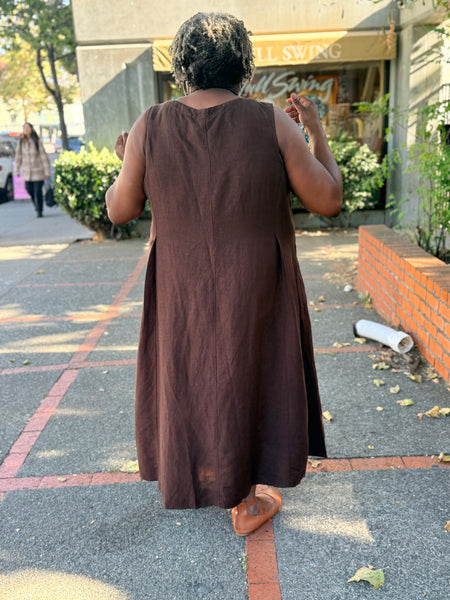 Kleen Linen Pleats Dress-Brownie