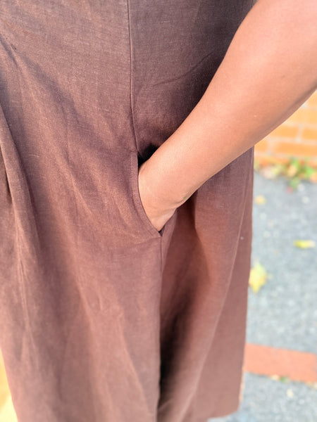 Kleen Linen Pleats Dress-Brownie