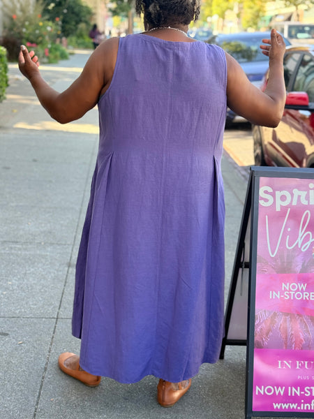 Kleen Linen Pleats Dress-Purple Ink