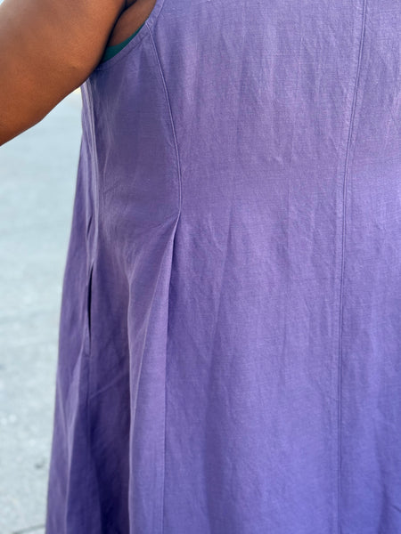 Kleen Linen Pleats Dress-Purple Ink