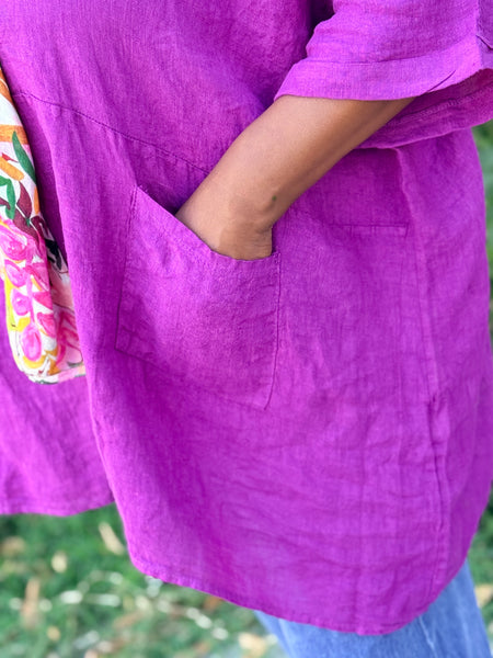Pure Clothing Oversized Linen Tunic-Magenta
