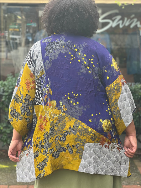 Citron Print Kimono- Bohemian Mixed Art