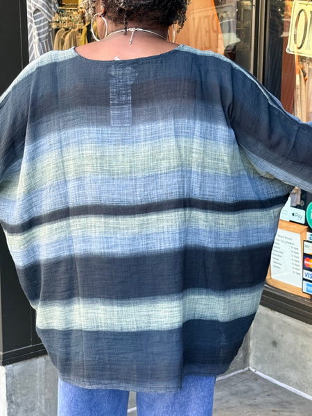 Pure Oversized Cotton Stripe Tunic-Black