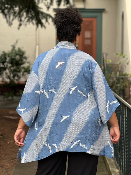 Citron Print Kimono-Shibori Flying Crane