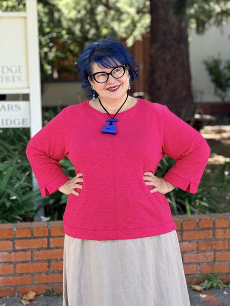 Habitat Pebble Coverstitch Boatneck Tee- Fuchsia