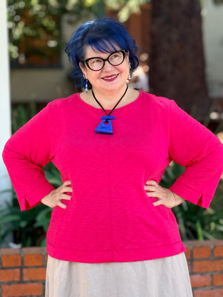 Habitat Pebble Coverstitch Boatneck Tee- Fuchsia