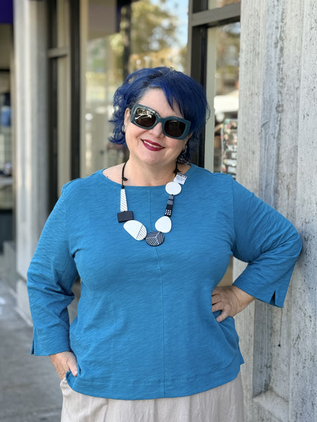 Habitat Pebble Coverstitch Boatneck Tee-Teal
