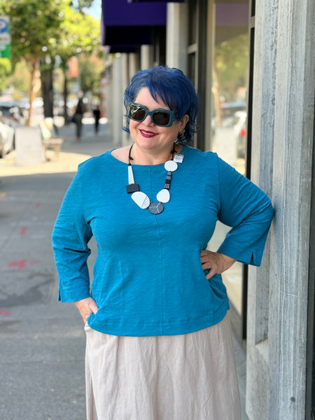 Habitat Pebble Coverstitch Boatneck Tee-Teal