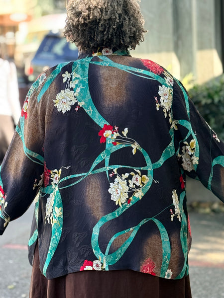 Citron 3/4 Mandarin Blouse- Flower and Swirls