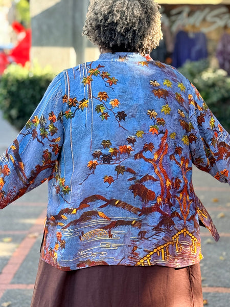 Citron 3/4 Mandarin Collar Blouse- Flower Over Water