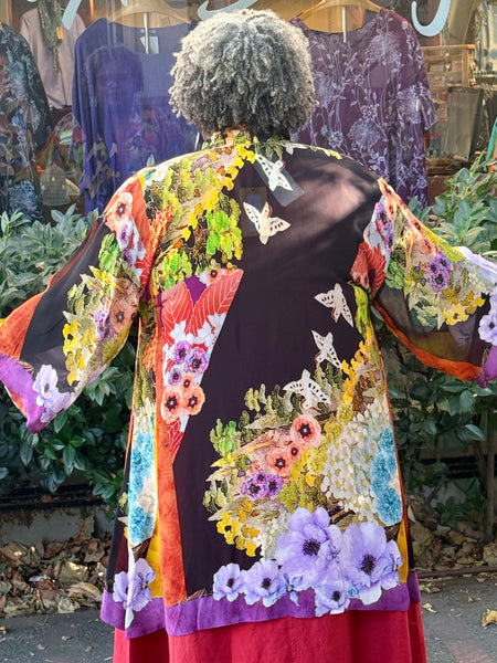 Citron Open Front Georgette Kimono-Fairy Tale Landscape