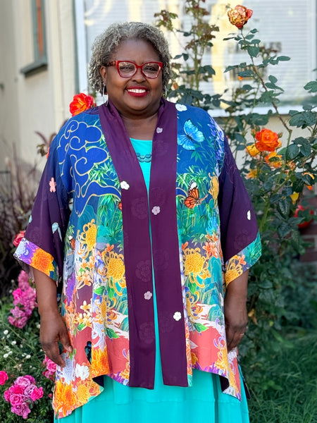 Citron Open Front Kimono- Chrysanthemum Gold Dream