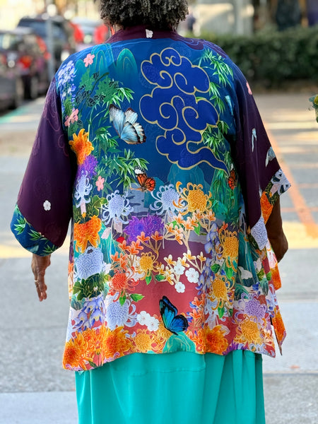 Citron Open Front Kimono- Chrysanthemum Gold Dream